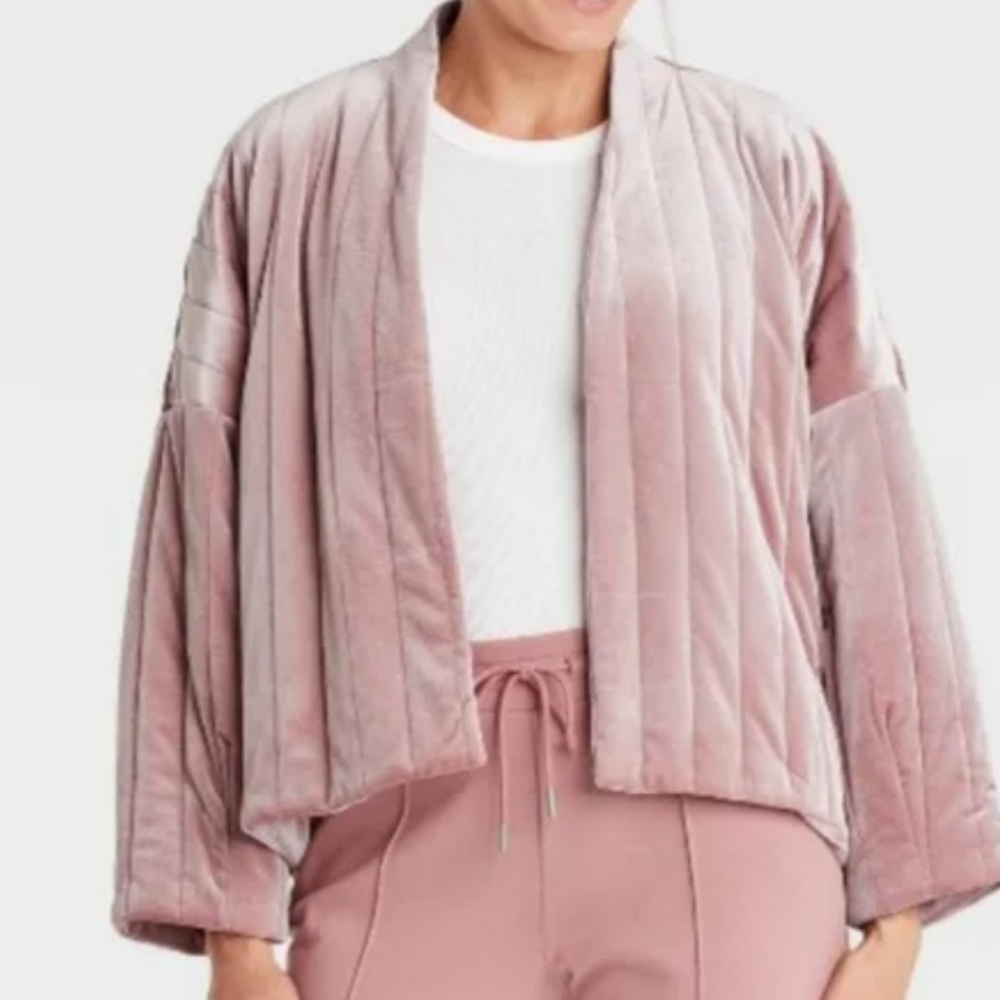 A New Day Pink Velour Duster Jacket quilted design open front one size fits most